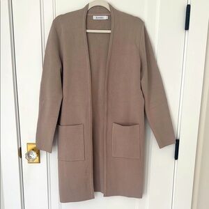 Beige Open Front Cardigan Sweater